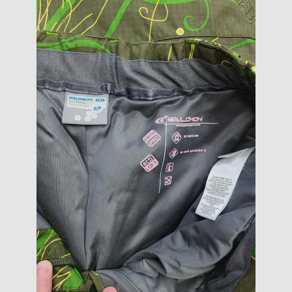 Salomon Snowlicious Women's Green Printed Cargo Clima Pro Snow Pants Size Small - Picture 11 of 13